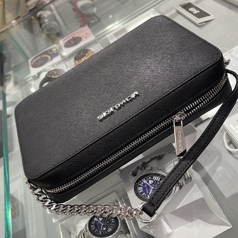 Michael Kors Jet Set Item Large East West Zip Crossbody Leather Black - Picture 2 of 16